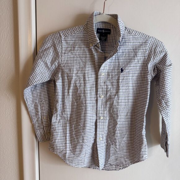 Boys Ralph Lauren Size 7 White/Blue Check Long Sleeve Button Down EUC - Picture 3 of 4